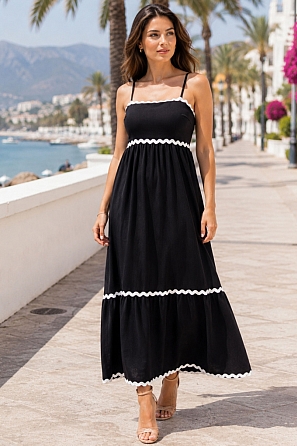 Rochie lunga cu bordura si bretele subtiri 9799